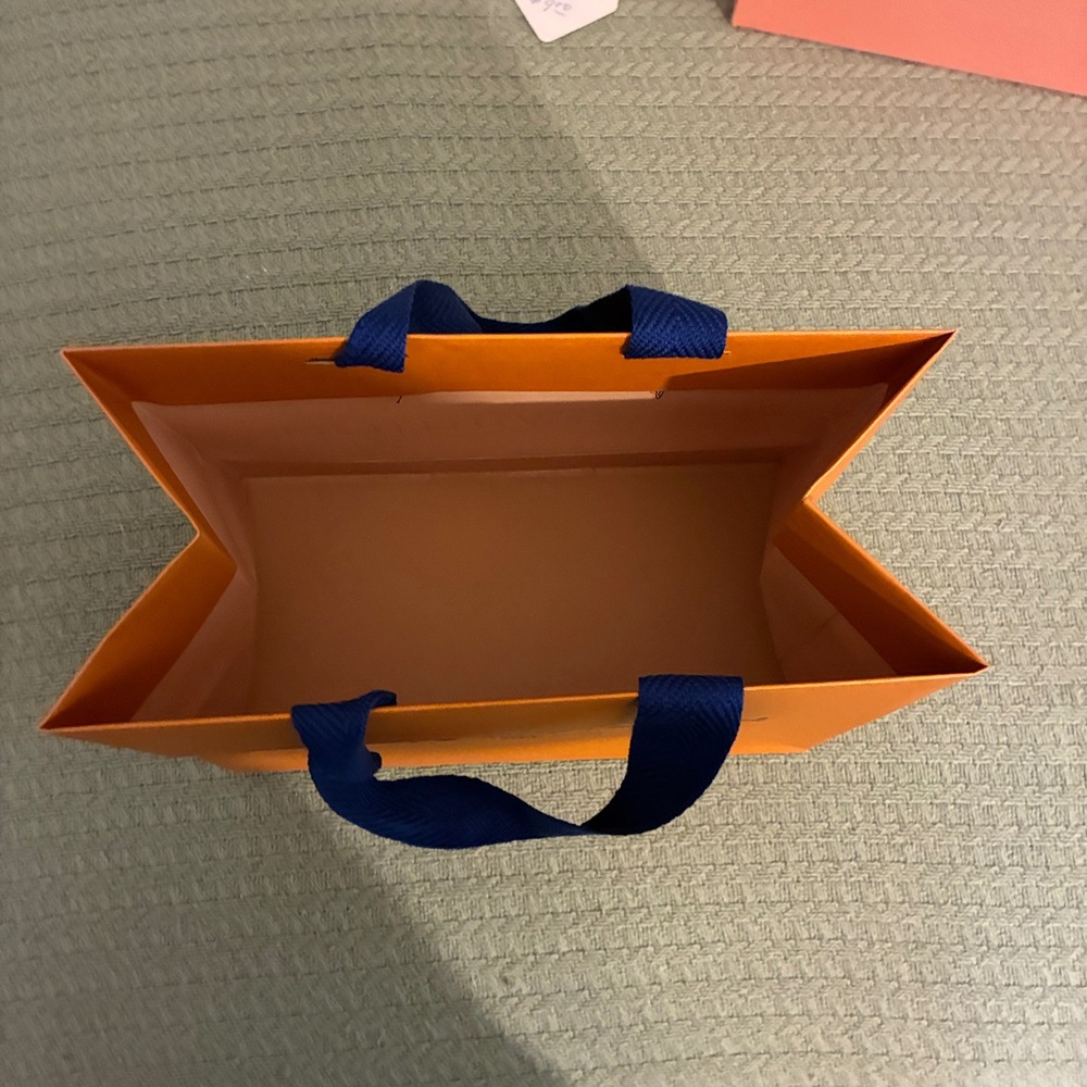 Louis Vuitton small paper bag 7x8.75" designer shopping tote orange blue handles - Picture 8 of 11